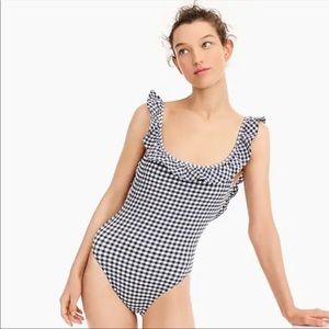 J. Crew Puckered Gingham Plaid Ruffle Swimsuit 2